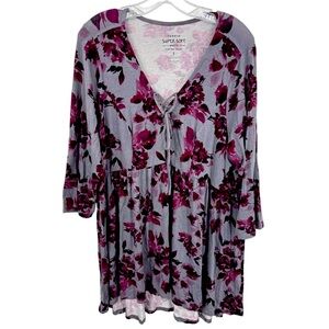 Torrid Blouse Womens Size 3 US Size 3X Floral Bohemian Lace Up Tie Soft Knit